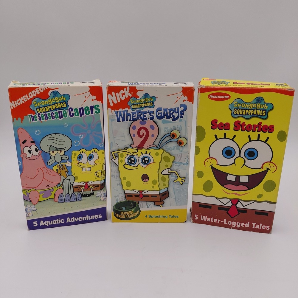 Vintage 3 Nickelodeon SpongeBob SquarePants VHS Lot Rare Wheres Gary Sea Stories
